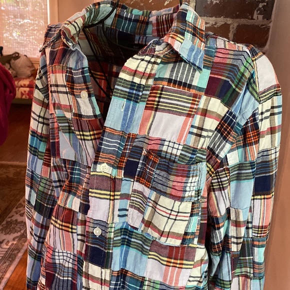 Men’s GAP slim fit patchwork plaid button down shirt - Picture 2 of 4